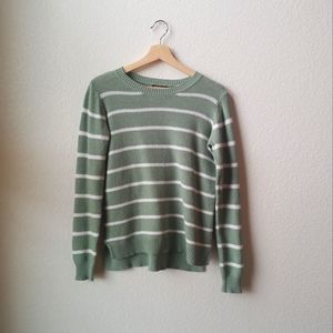 Pink Clover Sage Green Sweater White Stripes